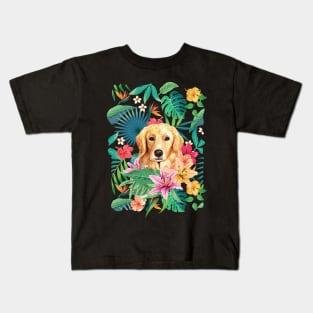 Tropical Golden Retriever Puppy 1 Kids T-Shirt